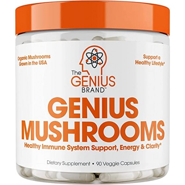 Genius Mushroom – Lions Mane, Cordyceps and Reishi – Immune System Booster & Nootropic Brain Supplement – Wellness Formula for Natural Energy, Memory & Liver Support, 90 Veggie Pills