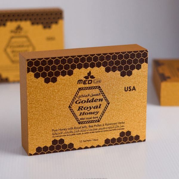 Med Care Golden Royal Honey VIP – 10g x 24 Sachets in Wooden Box – Natural Energy & Vitality Supplement